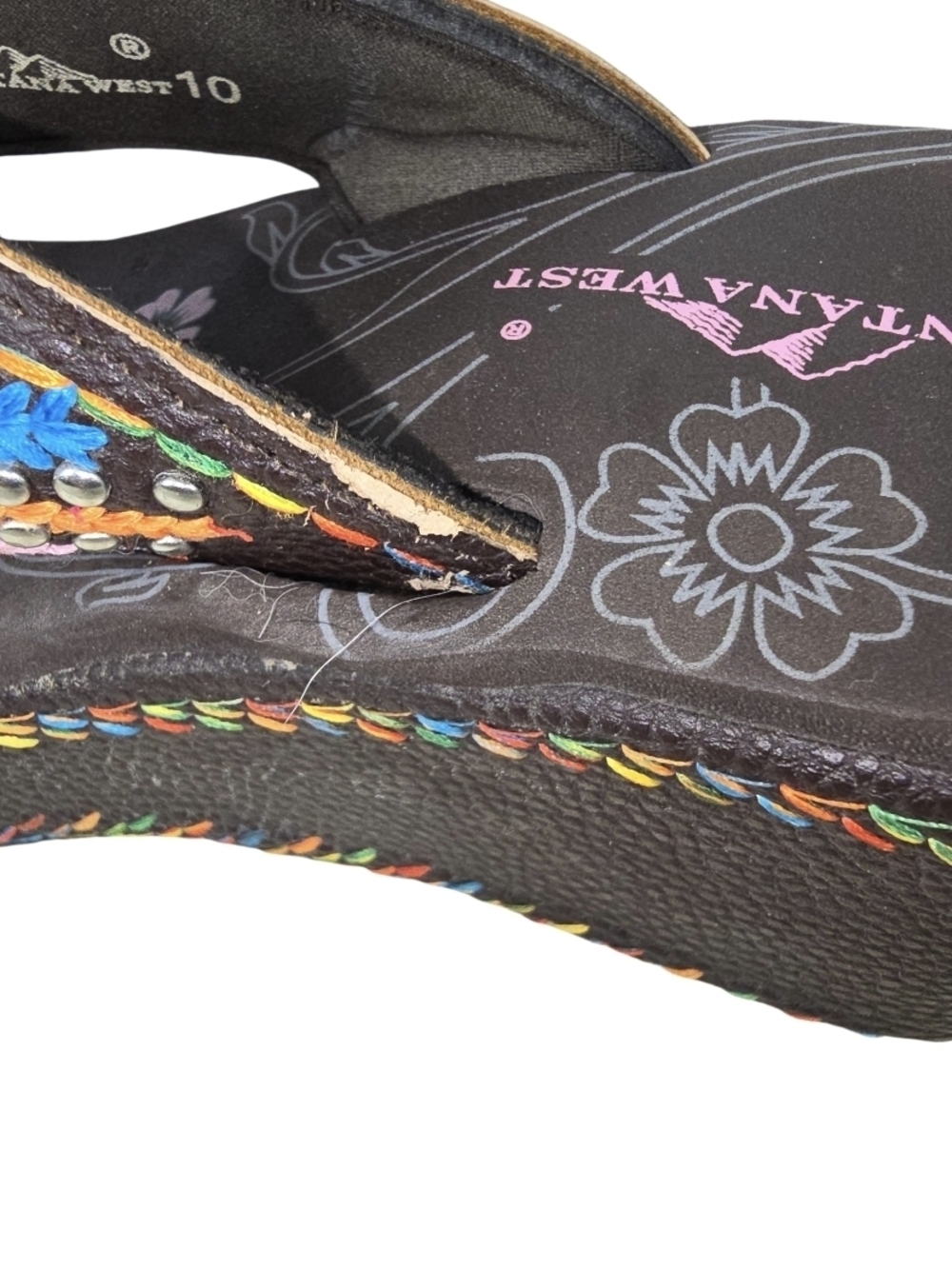 MontanaWest Embroidered Ringstones Wedge Platform Flip Flop Sandals 10 Western - Picture 11 of 12